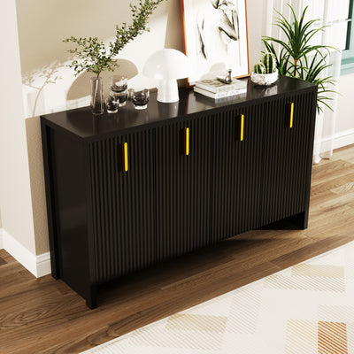 Meuble TV/Buffet Moderne Noir avec Poignées Dorées et Étagères Réglables (140x38x80cm) QAKVIED