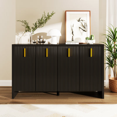 Meuble TV/Buffet Moderne Noir avec Poignées Dorées et Étagères Réglables (140x38x80cm) QAKVIED