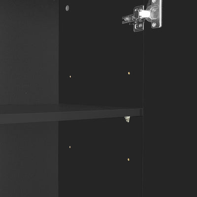 Meuble TV/Buffet Moderne Noir avec Poignées Dorées et Étagères Réglables (140x38x80cm) QAKVIED