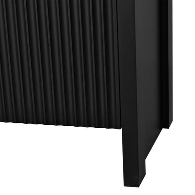Meuble TV/Buffet Moderne Noir avec Poignées Dorées et Étagères Réglables (140x38x80cm) QAKVIED