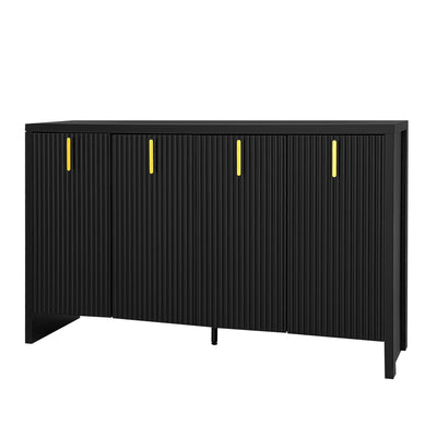 Meuble TV/Buffet Moderne Noir avec Poignées Dorées et Étagères Réglables (140x38x80cm) QAKVIED
