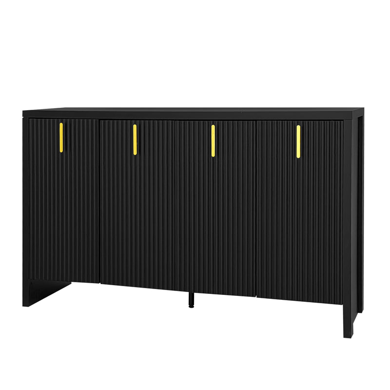 Meuble TV/Buffet Moderne Noir avec Poignées Dorées et Étagères Réglables (140x38x80cm) QAKVIED