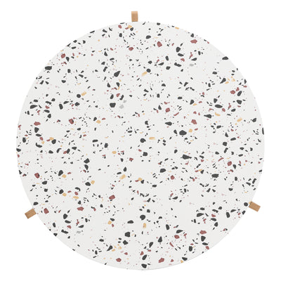 Ensemble de 2 Tables Basses Gigognes Rondes - Plateau Effet Terrazzo et Pieds Bois Naturel QEGZA WOOD