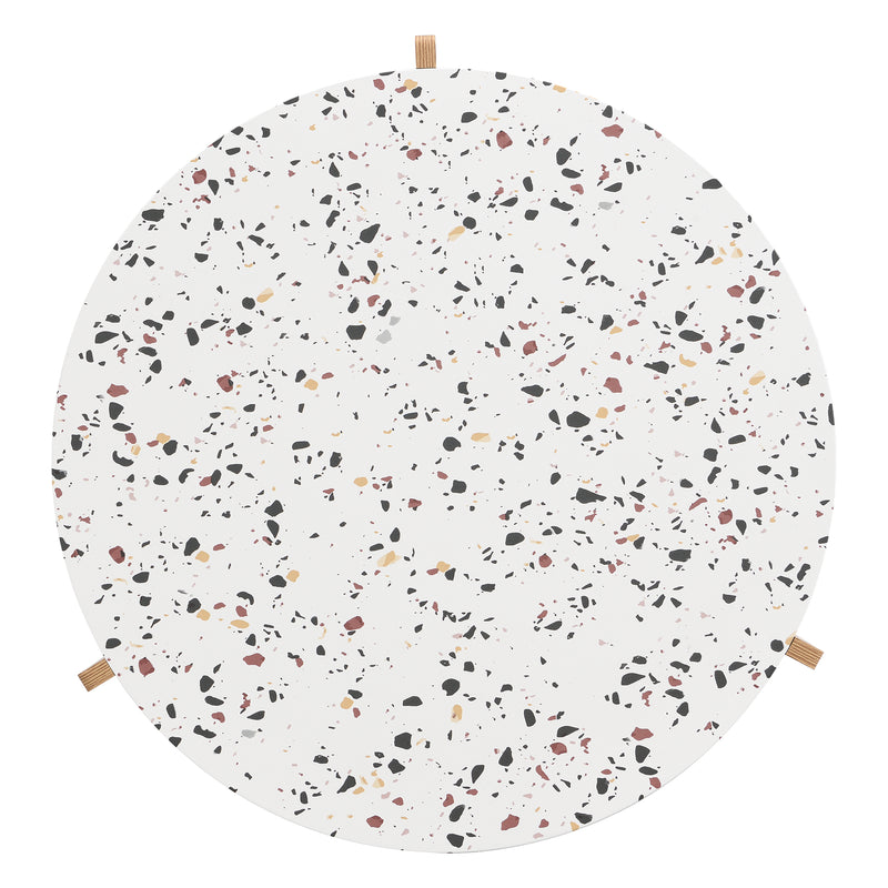 Ensemble de 2 Tables Basses Gigognes Rondes - Plateau Effet Terrazzo et Pieds Bois Naturel QEGZA WOOD