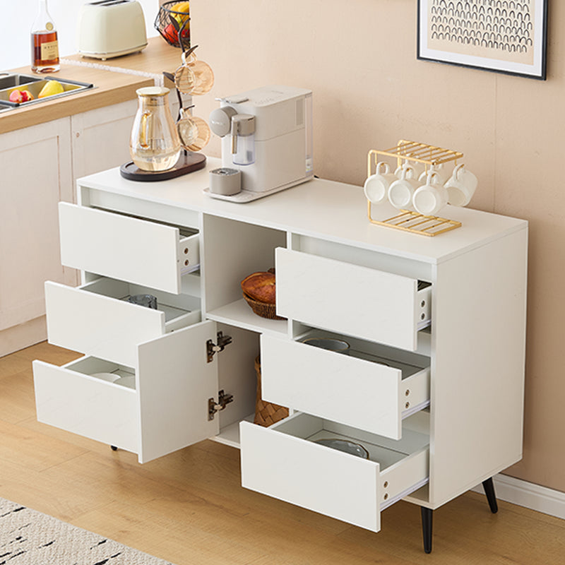 Buffet Moderne Blanc Brillant avec Éclairage LED, 6 Tiroirs Silencieux et Pieds Métalliques Noirs – 120 x 40 x 80 cm QHENGROL