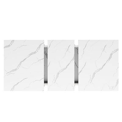 Table de Salle à Manger Extensible Blanche Effet Marbre avec Piètement Croisé et Rail Métallique (118-157cm) QHIKKOID