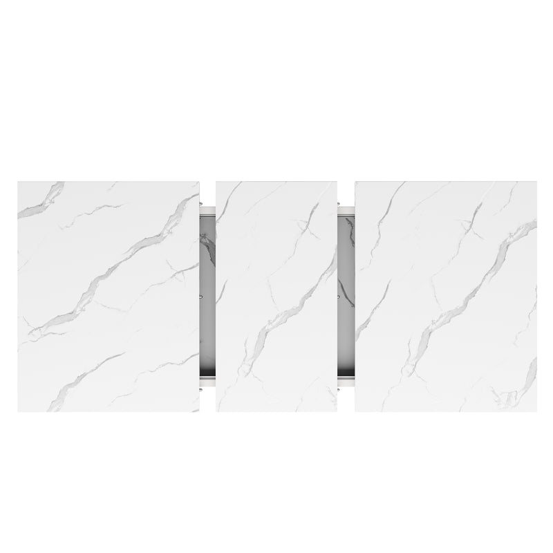 Table de Salle à Manger Extensible Blanche Effet Marbre avec Piètement Croisé et Rail Métallique (118-157cm) QHIKKOID