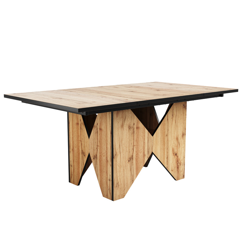 Table de Salle à Manger Rectangulaire Marron Clair Effet Bois avec Piètement Creux Design (138.5x80x75cm) QUNZIL