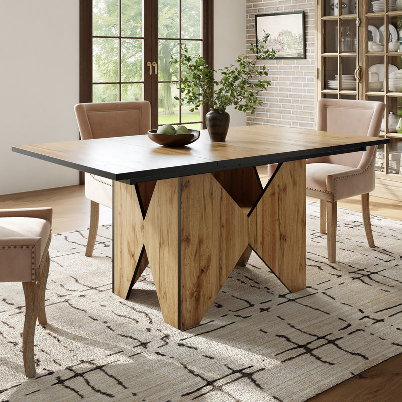 Table de Salle à Manger Rectangulaire Marron Clair Effet Bois avec Piètement Creux Design (138.5x80x75cm) QUNZIL