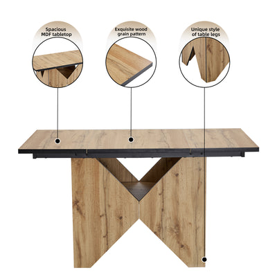 Table de Salle à Manger Rectangulaire Marron Clair Effet Bois avec Piètement Creux Design (138.5x80x75cm) QUNZIL