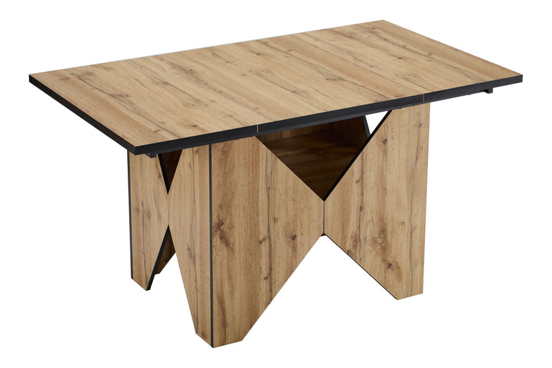 Table de Salle à Manger Rectangulaire Marron Clair Effet Bois avec Piètement Creux Design (138.5x80x75cm) QUNZIL