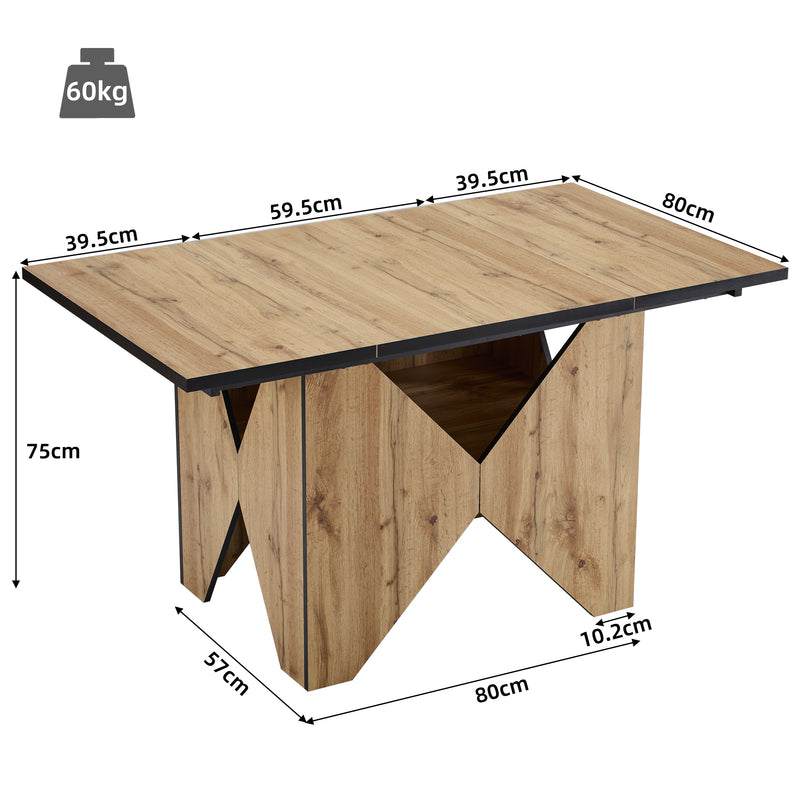 Table de Salle à Manger Rectangulaire Marron Clair Effet Bois avec Piètement Creux Design (138.5x80x75cm) QUNZIL