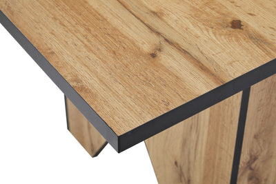 Table de Salle à Manger Rectangulaire Marron Clair Effet Bois avec Piètement Creux Design (138.5x80x75cm) QUNZIL
