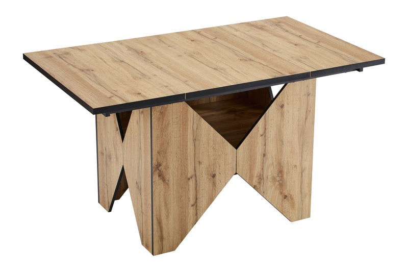 Table de Salle à Manger Rectangulaire Marron Clair Effet Bois avec Piètement Creux Design (138.5x80x75cm) QUNZIL