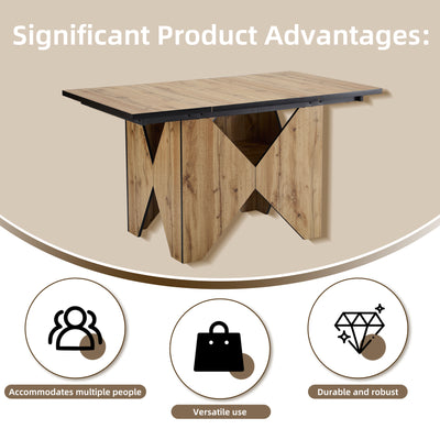 Table de Salle à Manger Rectangulaire Marron Clair Effet Bois avec Piètement Creux Design (138.5x80x75cm) QUNZIL
