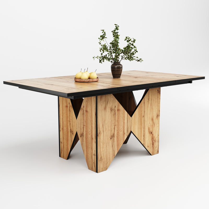 Table de Salle à Manger Rectangulaire Marron Clair Effet Bois avec Piètement Creux Design (138.5x80x75cm) QUNZIL