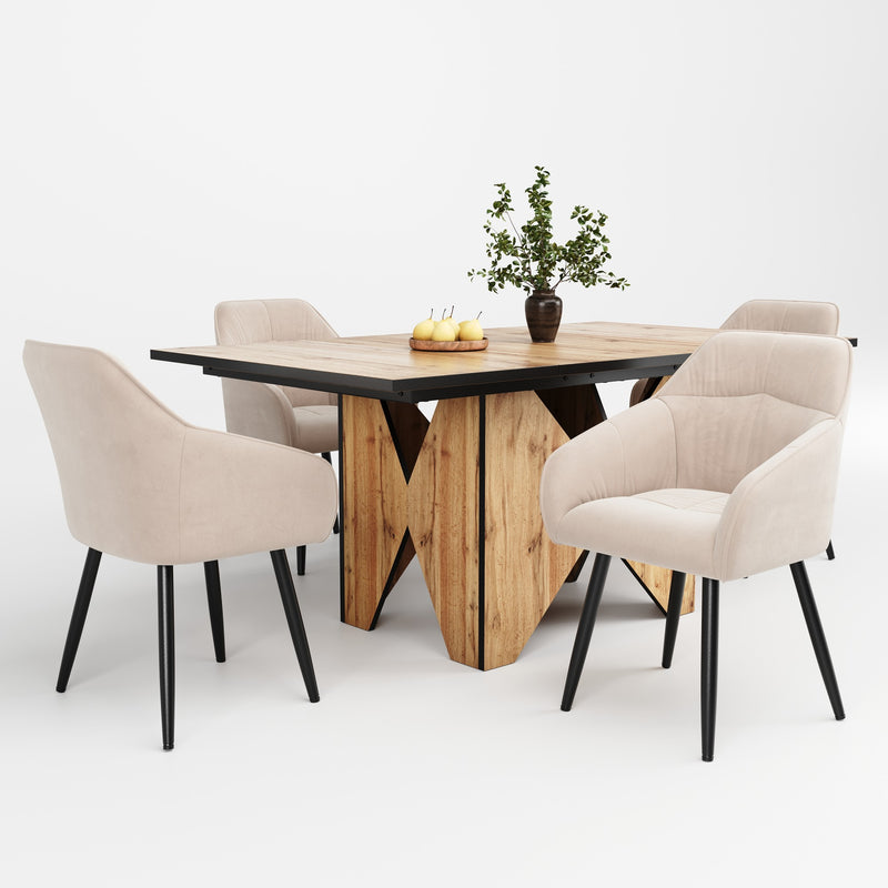 Table de Salle à Manger Rectangulaire Marron Clair Effet Bois avec Piètement Creux Design (138.5x80x75cm) QUNZIL