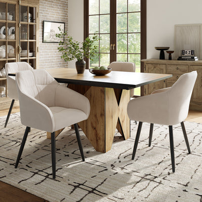 Table de Salle à Manger Rectangulaire Marron Clair Effet Bois avec Piètement Creux Design (138.5x80x75cm) QUNZIL