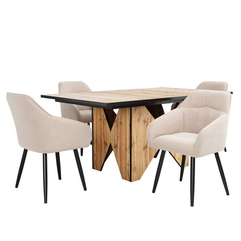 Table de Salle à Manger Rectangulaire Marron Clair Effet Bois avec Piètement Creux Design (138.5x80x75cm) QUNZIL