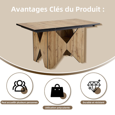 Table de Salle à Manger Rectangulaire Marron Clair Effet Bois avec Piètement Creux Design (138.5x80x75cm) QUNZIL
