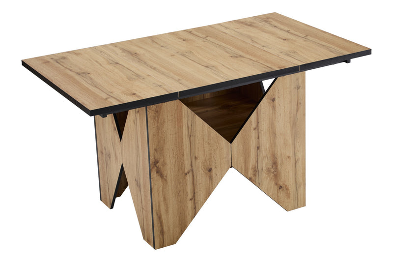Table de Salle à Manger Rectangulaire Marron Clair Effet Bois avec Piètement Creux Design (138.5x80x75cm) QUNZIL