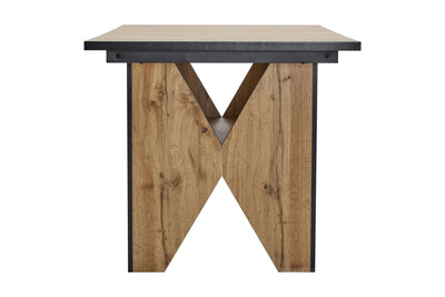 Table de Salle à Manger Rectangulaire Marron Clair Effet Bois avec Piètement Creux Design (138.5x80x75cm) QUNZIL