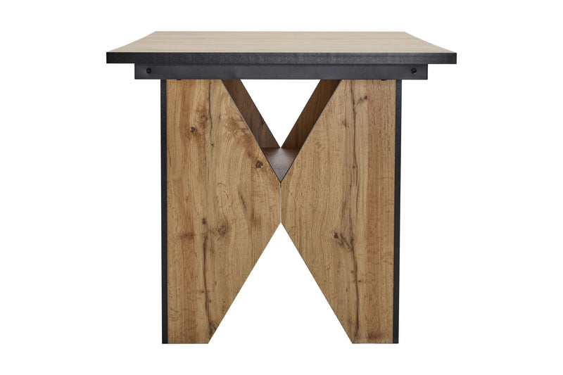 Table de Salle à Manger Rectangulaire Marron Clair Effet Bois avec Piètement Creux Design (138.5x80x75cm) QUNZIL