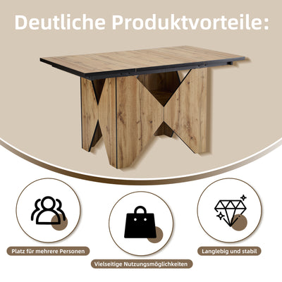 Table de Salle à Manger Rectangulaire Marron Clair Effet Bois avec Piètement Creux Design (138.5x80x75cm) QUNZIL