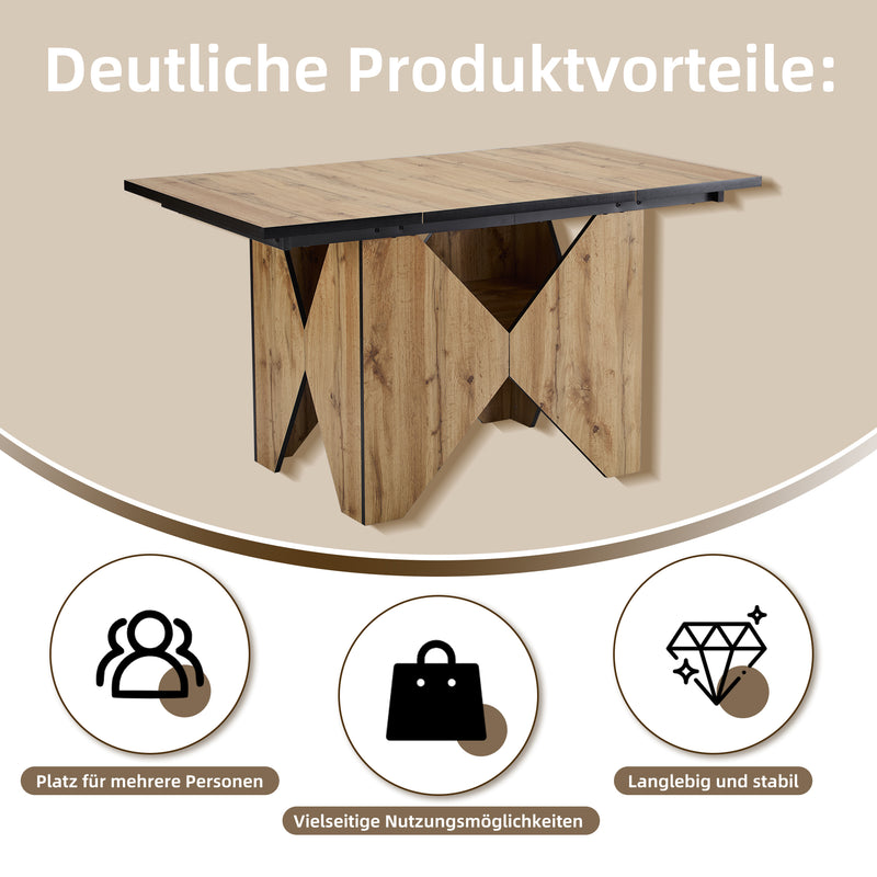 Table de Salle à Manger Rectangulaire Marron Clair Effet Bois avec Piètement Creux Design (138.5x80x75cm) QUNZIL