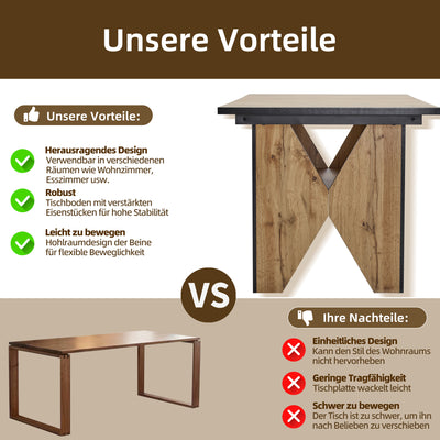 Table de Salle à Manger Rectangulaire Marron Clair Effet Bois avec Piètement Creux Design (138.5x80x75cm) QUNZIL