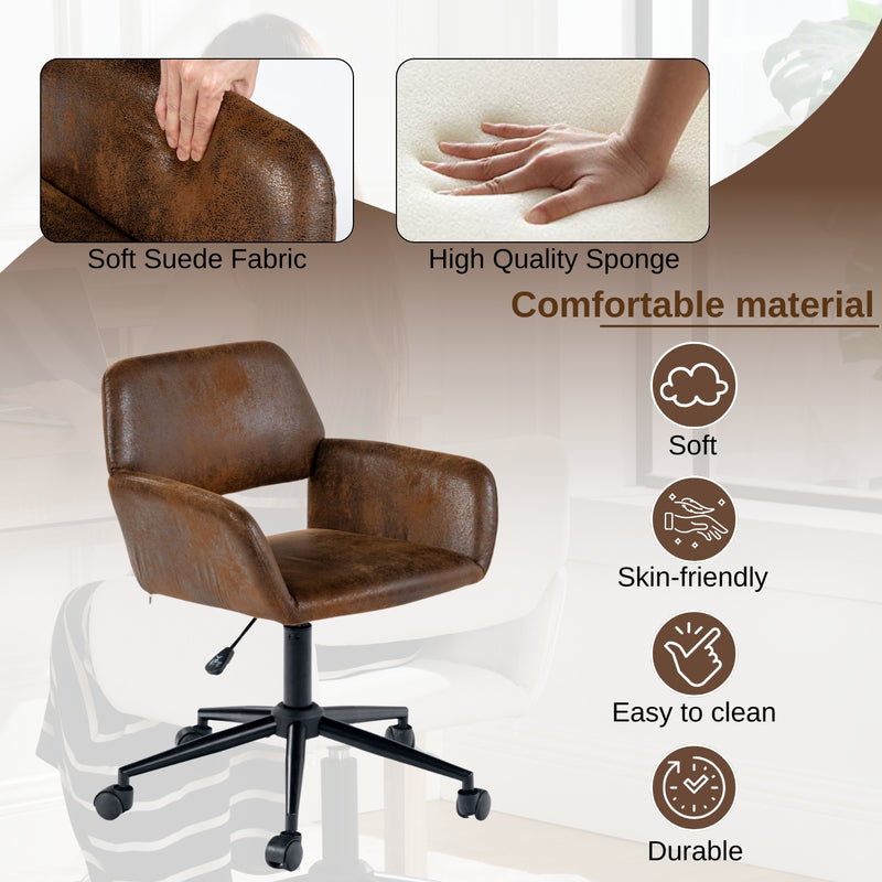 Vintage office chair in suede fabric, swivel, adjustable height and 5 casters ROSS KD SUEDE BROWN BLACK