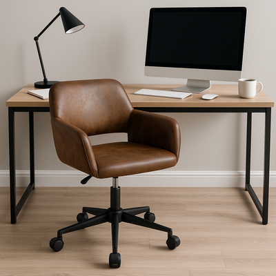 Vintage office chair in suede fabric, swivel, adjustable height and 5 casters ROSS KD SUEDE BROWN BLACK