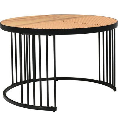 Table Basse Ronde Effet Rotin en MDF et Plastique Robuste – Marron (70x70x45cm) RAZENS