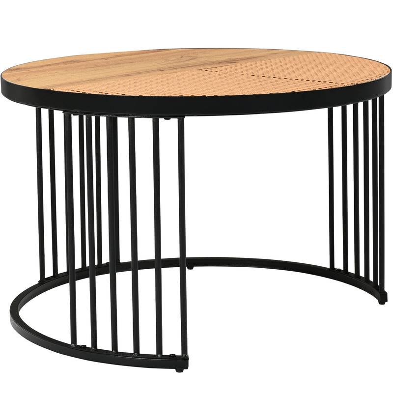 Table Basse Ronde Effet Rotin en MDF et Plastique Robuste – Marron (70x70x45cm) RAZENS