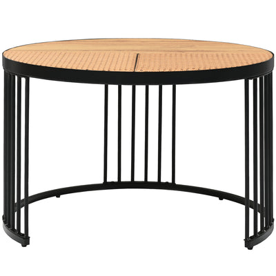 Table Basse Ronde Effet Rotin en MDF et Plastique Robuste – Marron (70x70x45cm) RAZENS