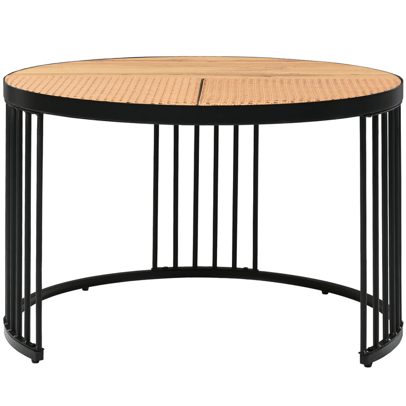 Table Basse Ronde Effet Rotin en MDF et Plastique Robuste – Marron (70x70x45cm) RAZENS
