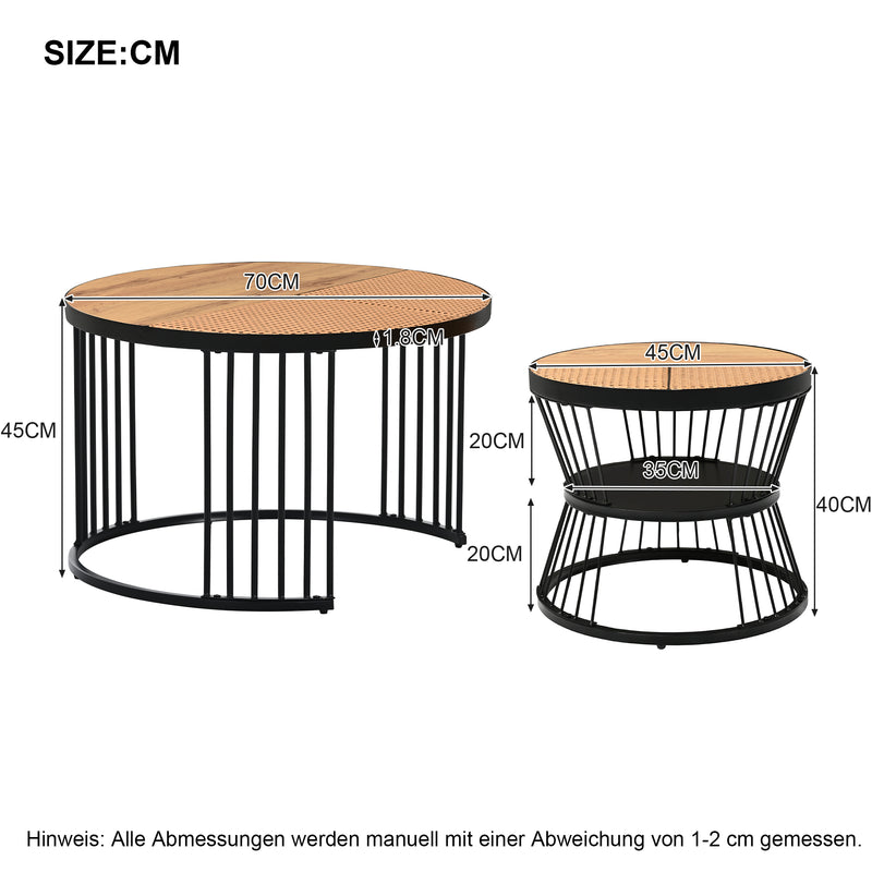 Table Basse Ronde Effet Rotin en MDF et Plastique Robuste – Marron (70x70x45cm) RAZENS