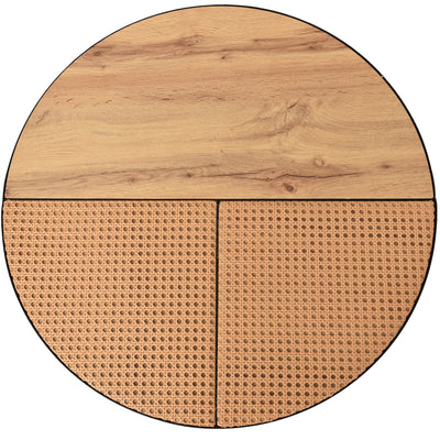 Table Basse Ronde Effet Rotin en MDF et Plastique Robuste – Marron (70x70x45cm) RAZENS