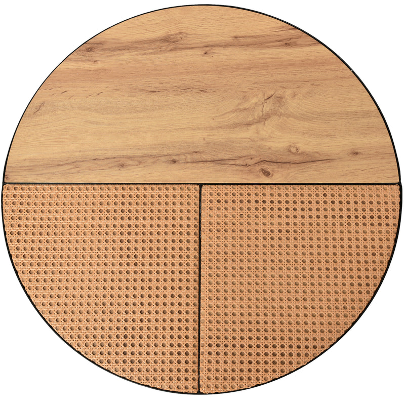 Table Basse Ronde Effet Rotin en MDF et Plastique Robuste – Marron (70x70x45cm) RAZENS
