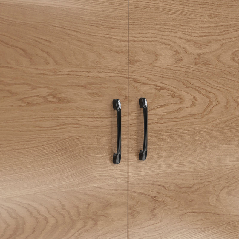 Armoire de Cuisine Polyvalente Grise/Naturelle avec Portes Vitrées LED, Rangement Ajustable et Espace Micro-ondes RIHLAIH