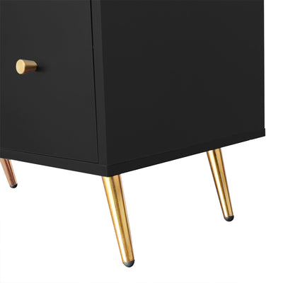 Buffet Multifonctionnel Noir avec Portes Vitrées et Compartiments Pivotants, Éclairage LED Intégré (130x40x80cm) RIPHRENS BLACK