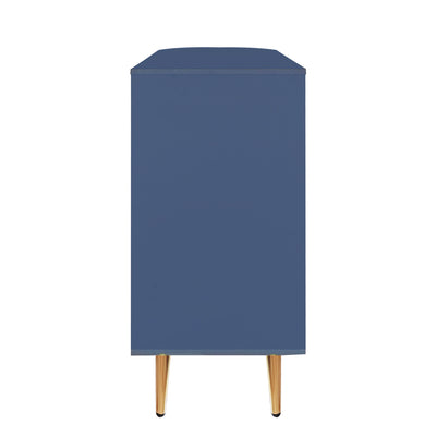 Buffet Multifonctionnel Bleu avec Portes Vitrées et Compartiments Pivotants, Éclairage LED Intégré (130x40x80cm) RIPHRENS BLUE