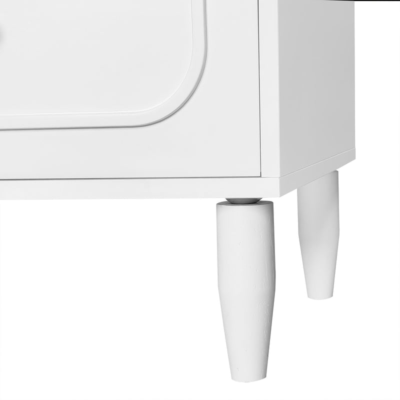 Meuble TV Élégant Blanc et Rotin avec 4 Tiroirs, Gestion des Câbles et Pieds Réglables (180x40x56.5cm - Pour TV jusqu&