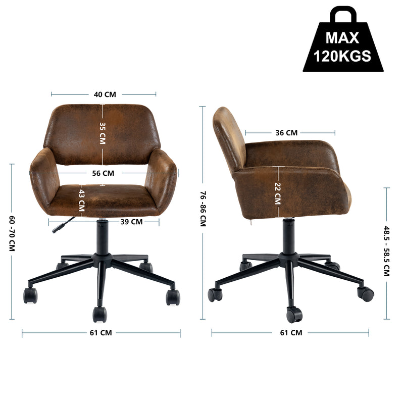 Vintage office chair in suede fabric, swivel, adjustable height and 5 casters ROSS KD SUEDE BROWN BLACK