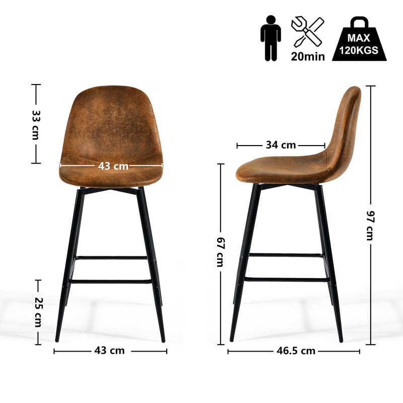 Set of 2 industrial style black PU swivel bar stools with white stitching 67Hcm CHARLTON COUNTER BLACK PU BLACK LEG 2PCS (Copy)