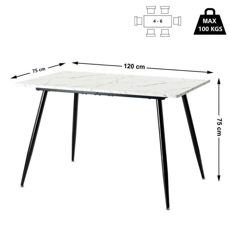 Scandinavian style rectangular white marble effect dining table 120x75cm WHALEN WHITE MARBLE TABLE 120 KD