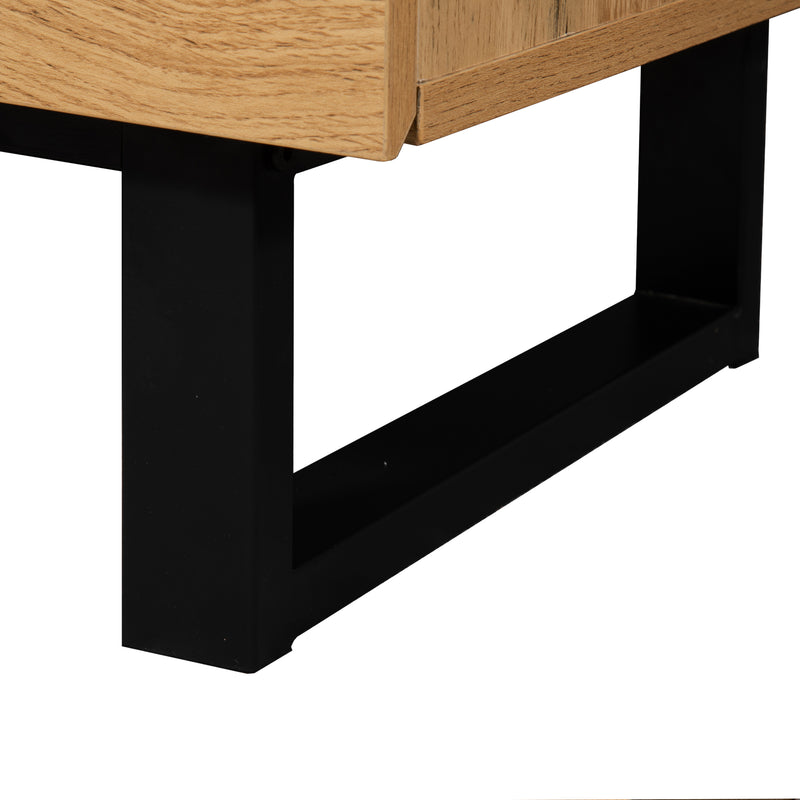 Meuble TV Moderne Noir et Gris Anthracite avec Pieds en Fer, 2 Tiroirs et Rangement Multi-Portes (180x45.5x35cm) SCILQUKS