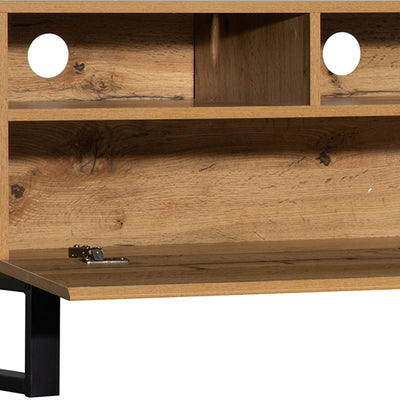 Meuble TV Moderne Noir et Gris Anthracite avec Pieds en Fer, 2 Tiroirs et Rangement Multi-Portes (180x45.5x35cm) SCILQUKS