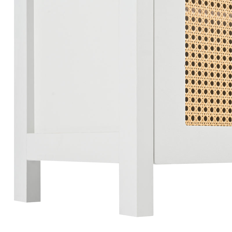 Buffet Design Unique Blanc avec 4 Portes en Rotin Artificiel Courbé - Rangement Polyvalent SCIRQRAIN
