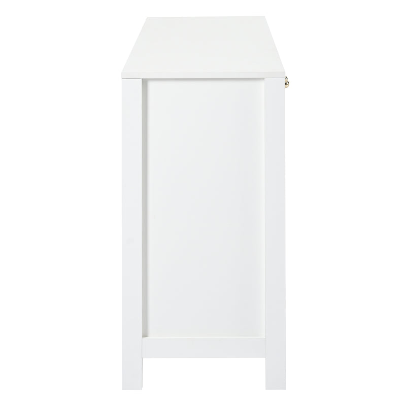 Buffet Design Unique Blanc avec 4 Portes en Rotin Artificiel Courbé - Rangement Polyvalent SCIRQRAIN